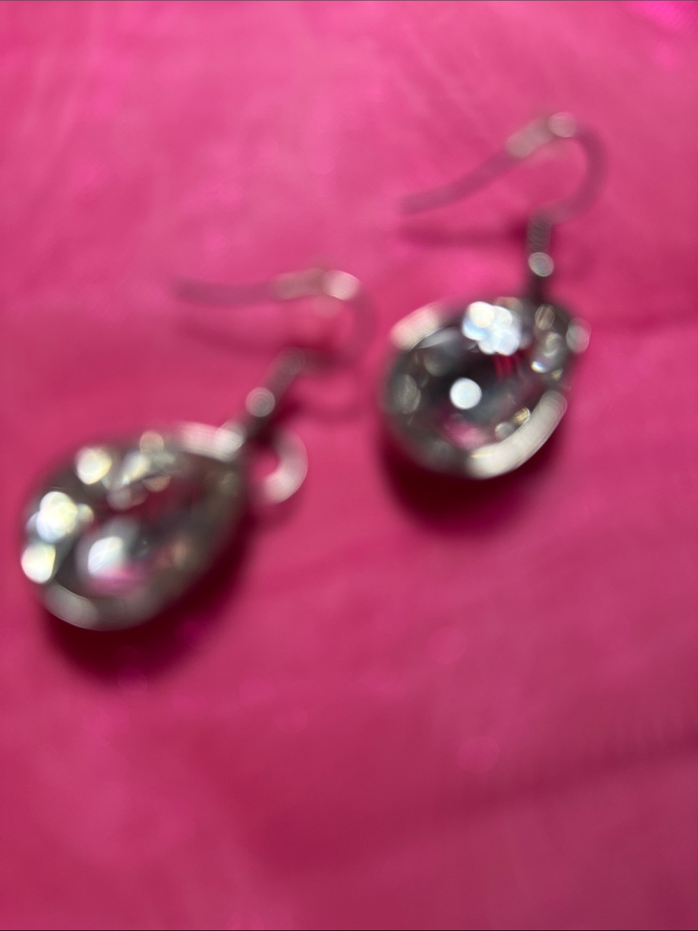 Silver Teardrop Dangle Earrings in Pink